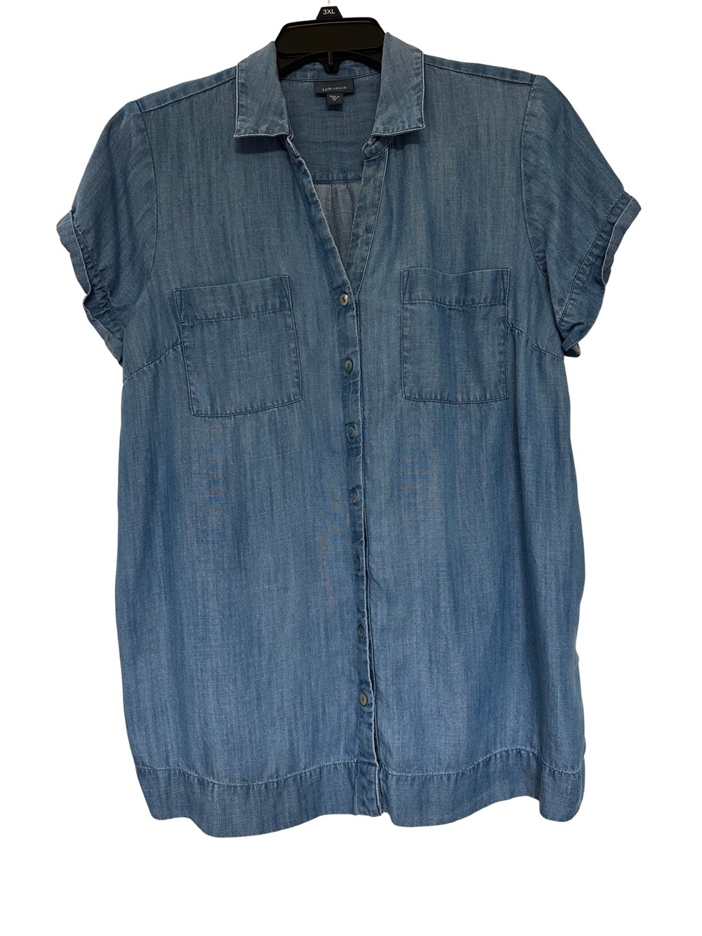 J.Jill Denim Chambray Shirtdress Tunic M 100% Tencel Cap Sleeve Button Front
